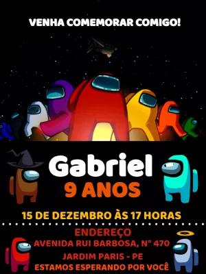 Convite de Aniversário Among Us com Personagens para Editar