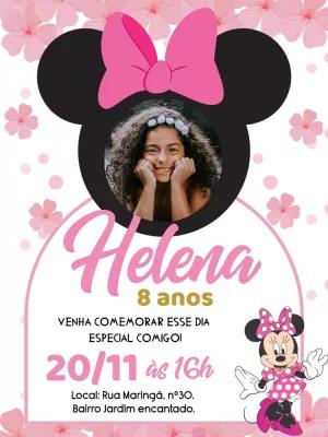 Convite Aniversário Minnie Rosa com Foto para Editar Online