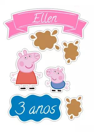 Topo de Bolo Aniversário Peppa Pig para Editar e Imprimir