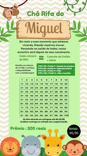Convite Chá Rifa Safari com Animais para Editar Online