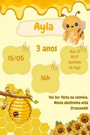 Convite de Aniversário Abelhinha Fofa para Editar Online