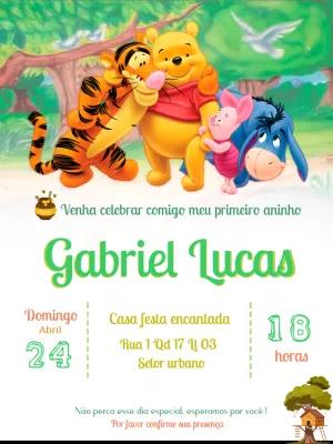 Convite Aniversário Ursinho Pooh e Amigos para Editar