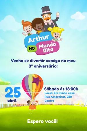 Convite de Aniversário Mundo Bita com Personagens para Editar