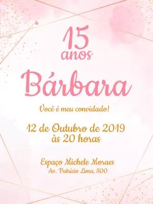 Convite 15 Anos Rosa e Dourado com Glitter para Editar Online