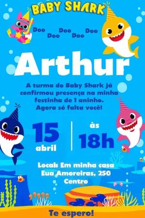 Convite de Aniversário Baby Shark para Editar Online