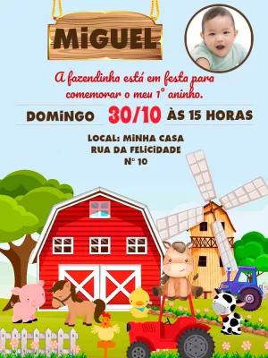 Convite Aniversário Fazendinha com Foto para Editar Online