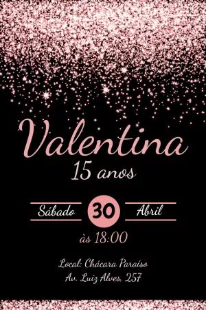 Convite Aniversário Glitter Rosa e Preto para Editar Online