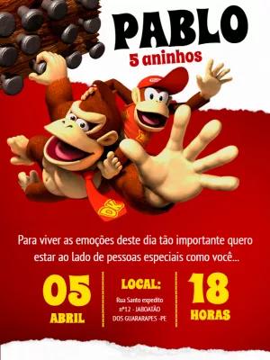 Convite de Aniversário Donkey Kong para Editar Online