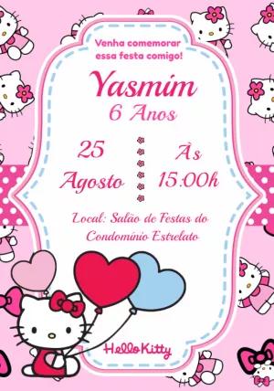 Convite de Aniversário Hello Kitty Rosa para Editar Online