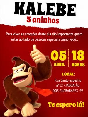 Convite de Aniversário Donkey Kong para Editar Online