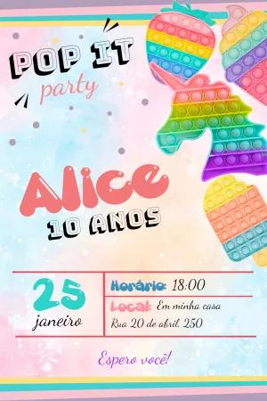Convite de Aniversário Pop It Colorido para Editar Online