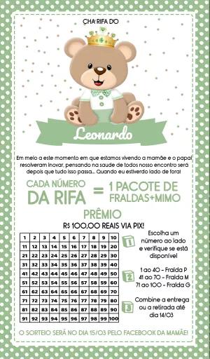 Convite Chá Rifa Ursinho Príncipe para Editar Online