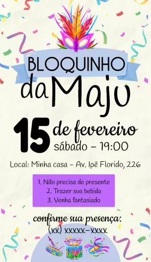 Convite de Carnaval Bloquinho com Máscara para Editar Online