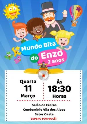 Convite Aniversário Mundo Bita com Personagens para Editar Online