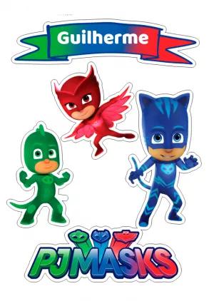 Topo de Bolo PJ Masks Editável com Personagens para Imprimir