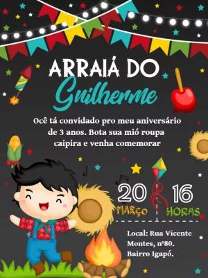 Convite Aniversário Festa Junina Menino Caipira para Editar