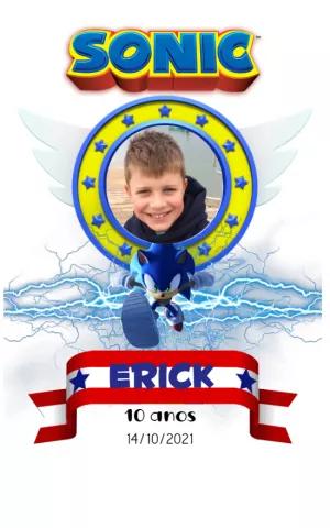 Arte para Copo Aniversário Sonic com Foto para Editar Online