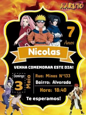 Convite de Aniversário Naruto com Personagens para Editar Online