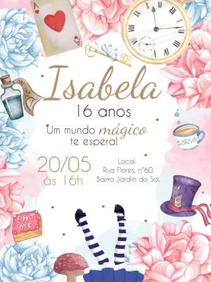 Convite Aniversário Alice no País das Maravilhas para Editar