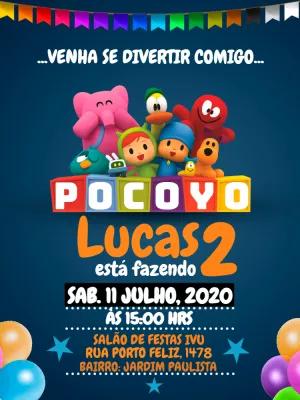 Convite de Aniversário Pocoyo e sua Turma para Editar Online