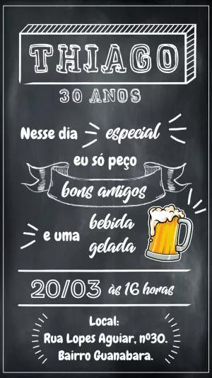 Convite Aniversário Boteco Quadro Negro para Editar Online