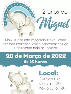 Convite Aniversário Elefantinho Azul para Editar Online