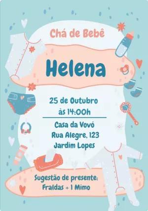 Convite Chá de Bebê com Ilustrações Fofas para Editar Online
