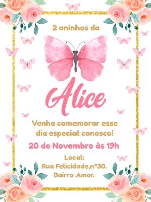 Convite Aniversário Jardim das Borboletas para Editar Online