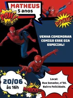 Convite de Aniversário Homem Aranha para Editar Online