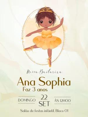 Convite Aniversário Bailarina Negra para Editar Online