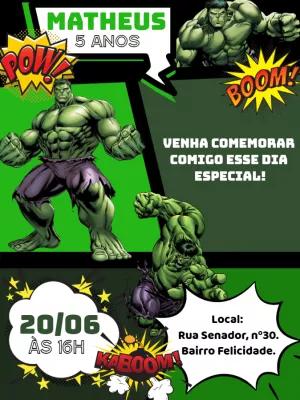 Convite de Aniversário Hulk para Editar Online