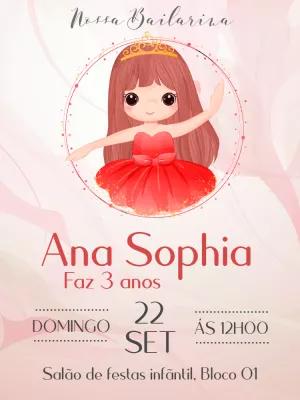 Convite de Aniversário Bailarina para Editar Online e Imprimir