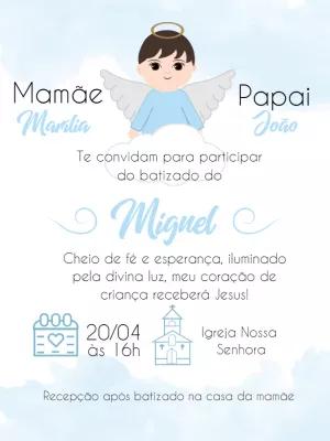 Convite de Batizado Menino Anjinho para Editar Online