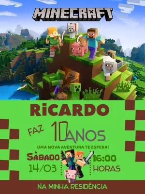 Convite Aniversário Minecraft com Personagens para Editar