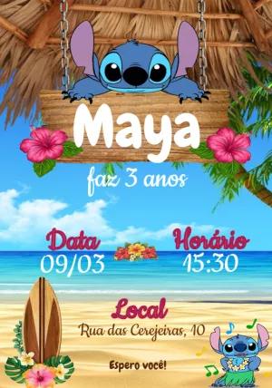 Convite Aniversário Lilo & Stitch Tropical para Editar Online