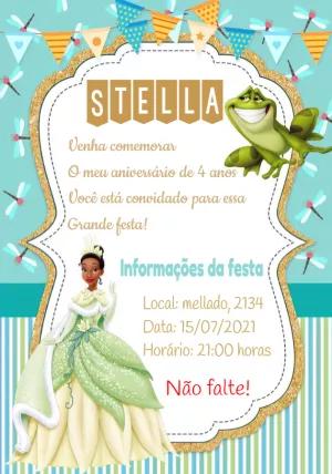 Convite Aniversário A Princesa e o Sapo para Editar Online