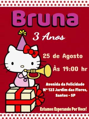 Convite Aniversário Hello Kitty para Editar Online