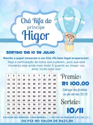 Convite Chá Rifa Ursinho Baloeiro Príncipe para Editar Online
