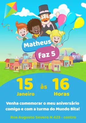 Convite de Aniversário Mundo Bita com Personagens para Editar
