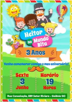 Convite Aniversário Mundo Bita com Personagens para Editar Online