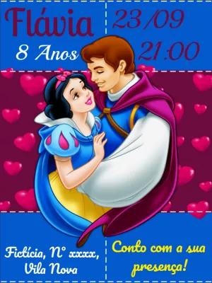 Convite Aniversário Branca de Neve e Príncipe para Editar Online