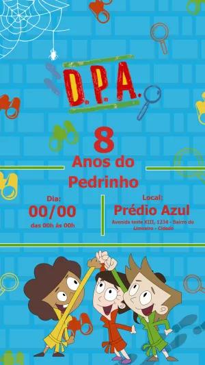 Convite Aniversário D.P.A. com Personagens para Editar Online