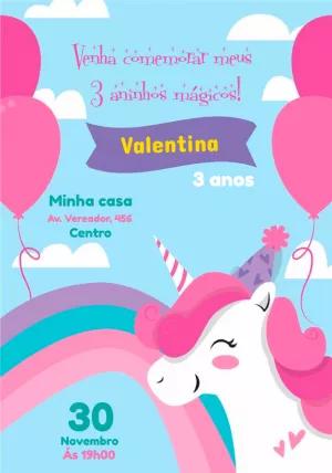 Convite de Aniversário Unicórnio Mágico para Editar Online