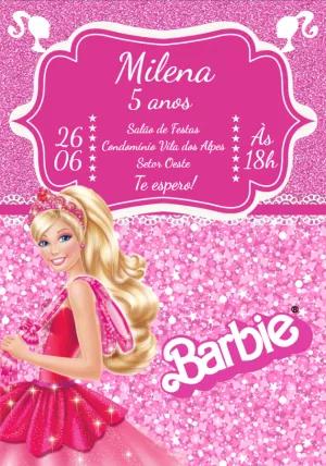 Convite de Aniversário Barbie Rosa para Editar Online