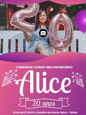 Convite de Aniversário Feminino com Foto Editável Online