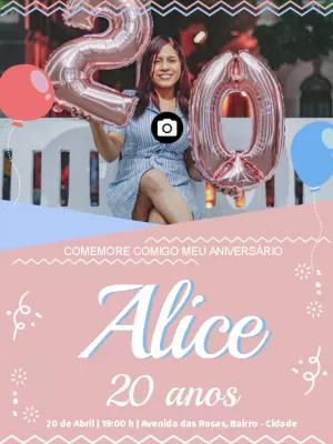 Convite de Aniversário Feminino com Foto para Editar Online