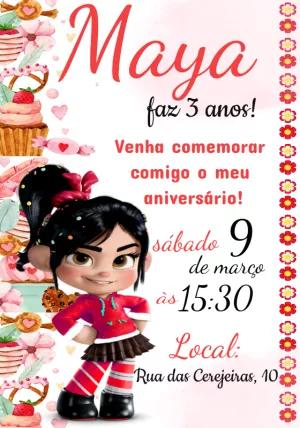 Convite Aniversário Vanellope von Schweetz para Editar Online