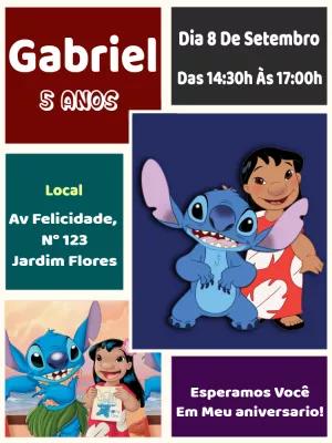 Convite Aniversário Lilo e Stitch para Editar Online