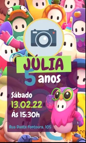 Convite de Aniversário Fall Guys com Foto para Editar Online