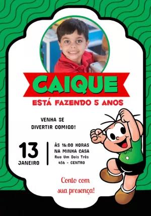 Convite Aniversário Cebolinha com Foto para Editar Online